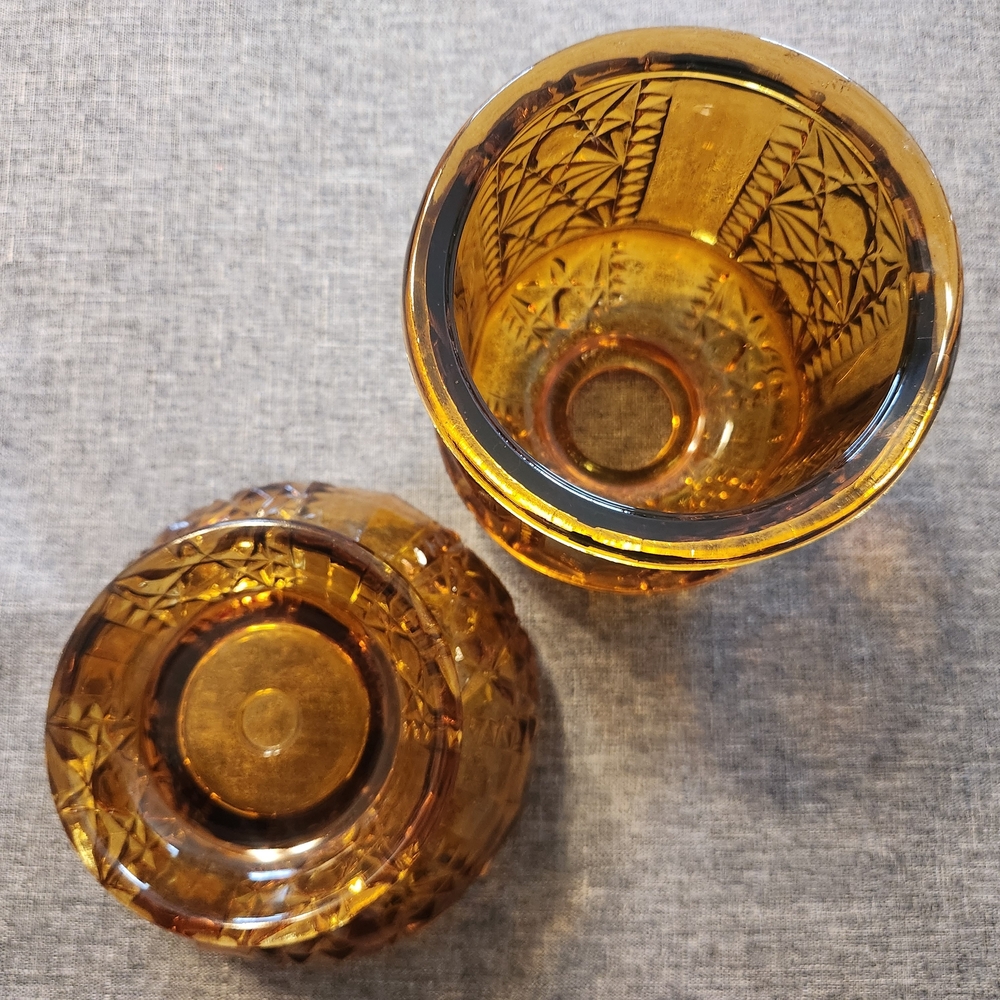 Vintage Indiana Glass Amber Stars And Bars Two Piece Fairy Lamp - Picture 4 of 8